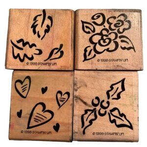 Stampin Up! 1998 Seasonal Rubber Stamp Set Hearts Flowers Leaves & Holly